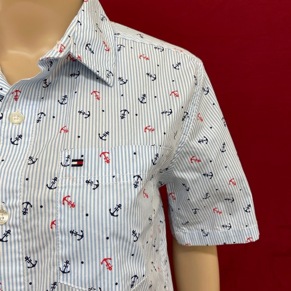 Tommy Hilfiger Nautical anchor button down top boys size large 16/18 - Picture 2 of 5